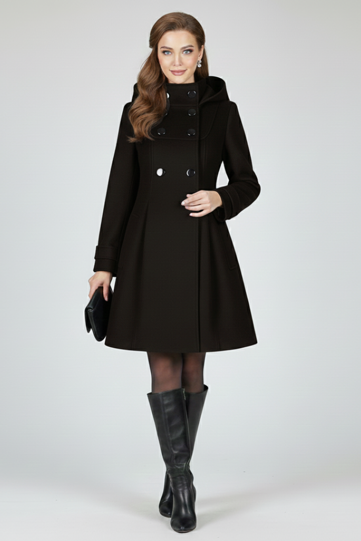 Women's Structured Trench Coat with Hood in Black