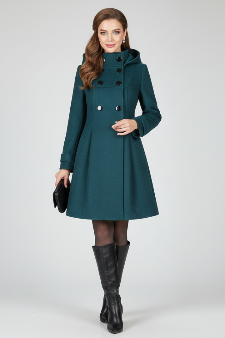 Women's Structured Trench Coat with Hood in Green