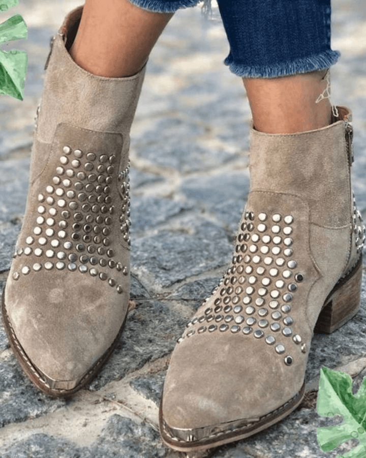 Women's Studded Pointed Ankle Boots
