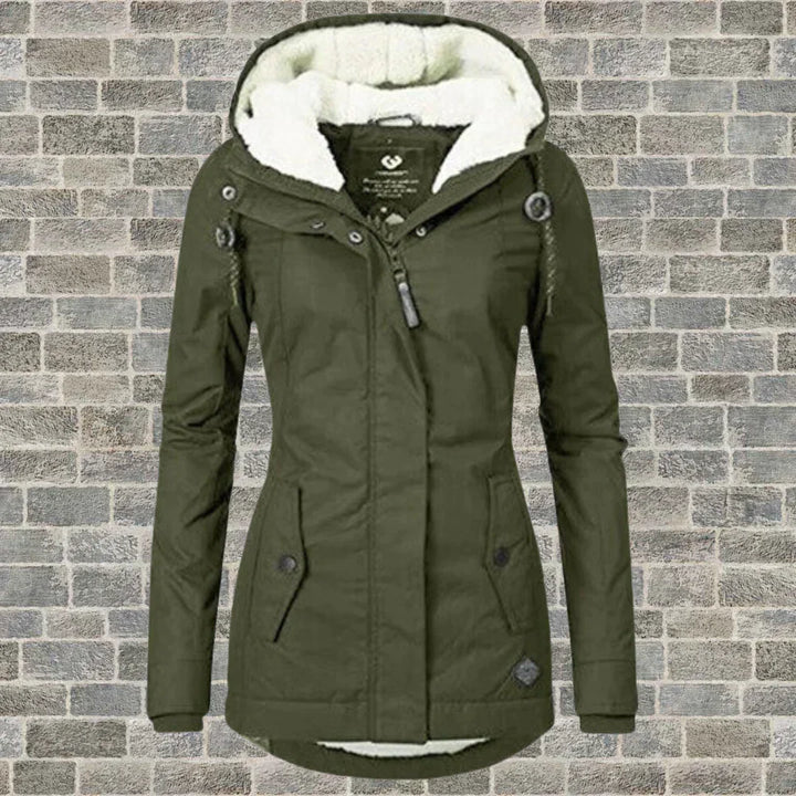 Women's Stylish Warm Winter Coat with Hood in Army grün