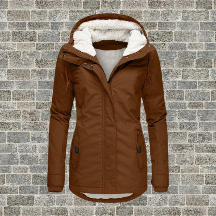 Women's Stylish Warm Winter Coat with Hood in Brun