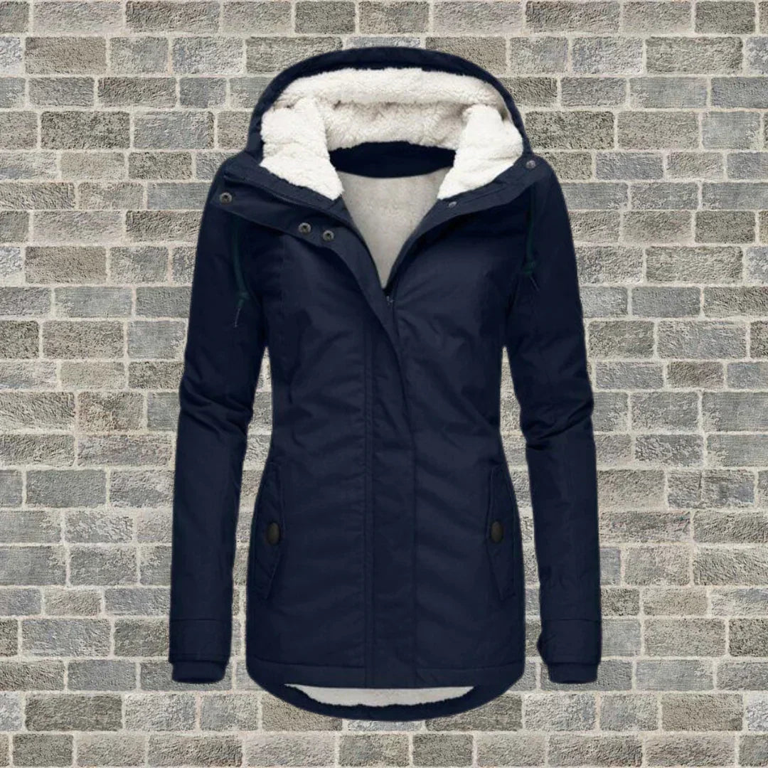 Women's Stylish Warm Winter Coat with Hood in Navy