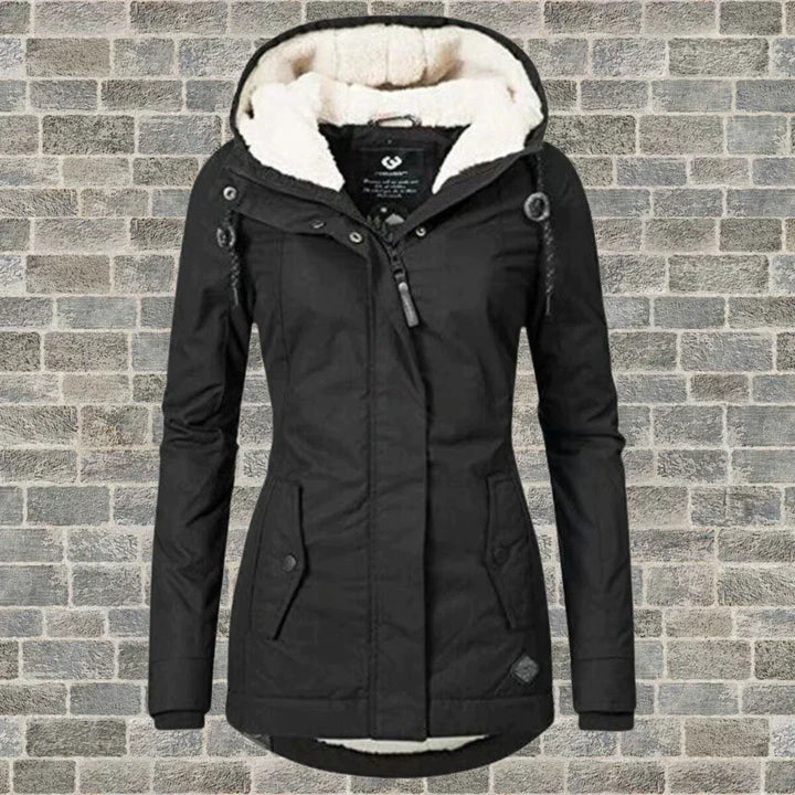 Women's Stylish Warm Winter Coat with Hood in Sort