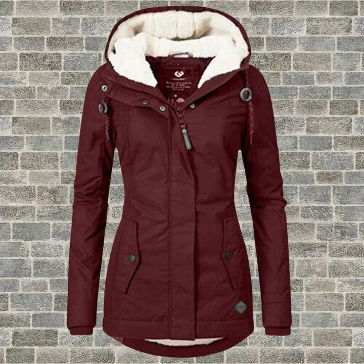Women's Stylish Warm Winter Coat with Hood in Wine