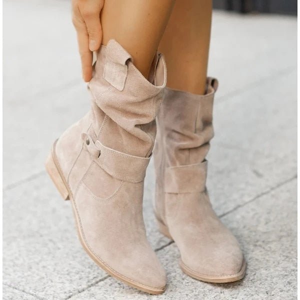 Women's Suede Ankle Boots for Autumn in Beige