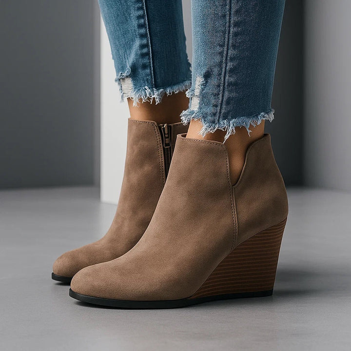 Women's Suede Autumn Boots with Wedge Heel in Brown