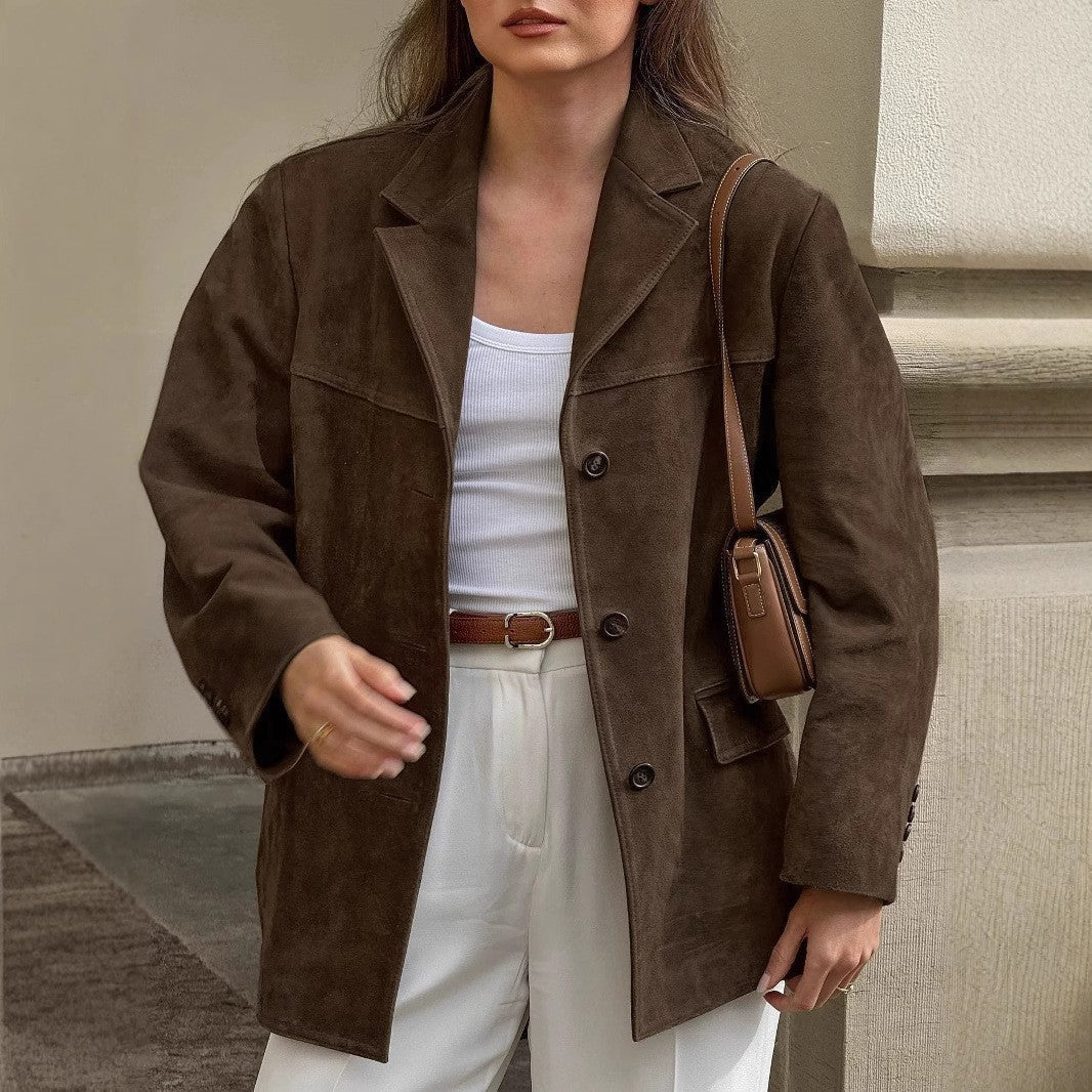 Women's Suede Jacket for Modern Elegance in Brown