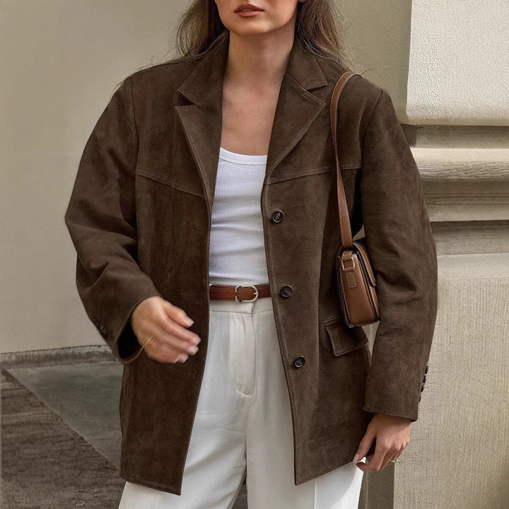 Women's Suede Jacket for Modern Elegance in Brown