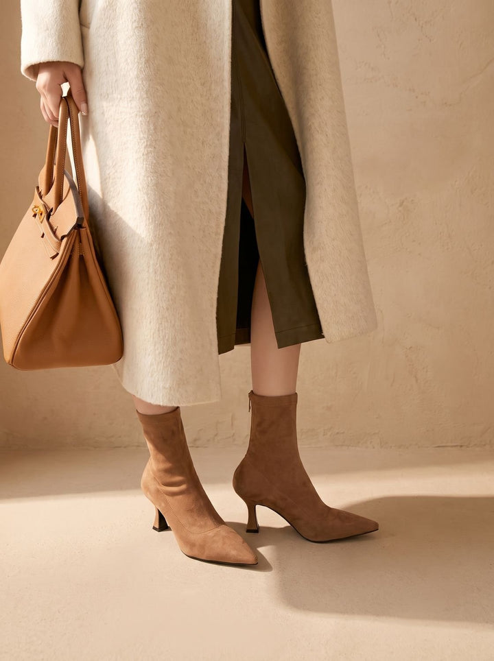 Women's Suede Pointed-Toe Kitten Heel Ankle Boots (5)