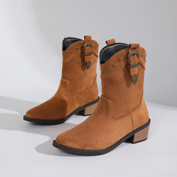 Women's Suede Rider Boots for Autumn Outfits in Brown