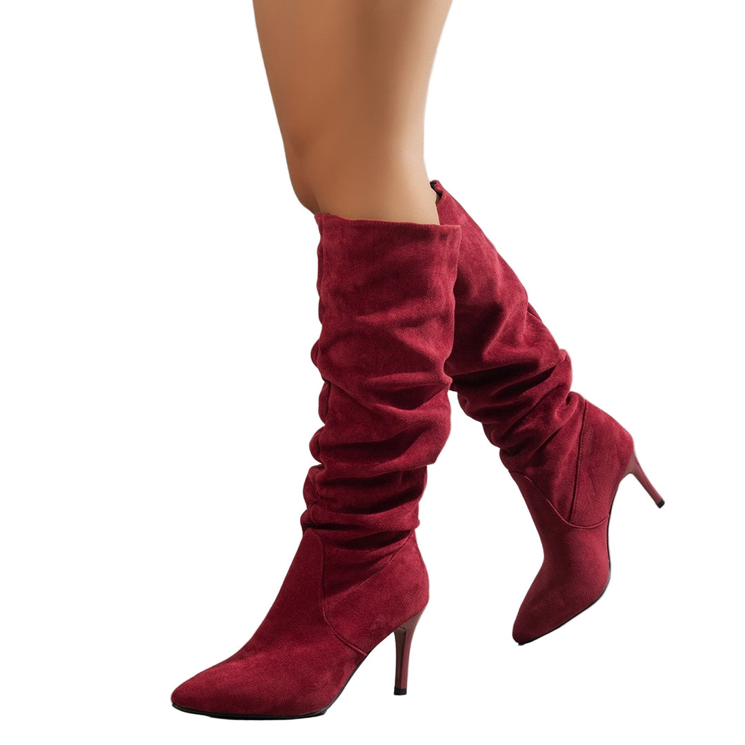 Women's Suede Slouchy Boots for Autumn Outfits in Red
