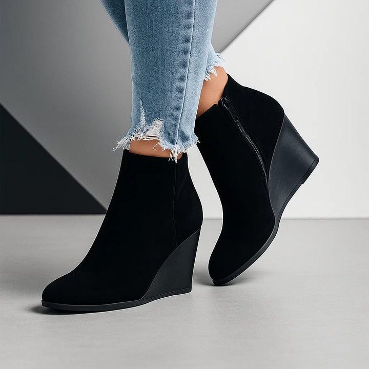 Women's Suede Wedge Ankle Boots for Autumn in Black