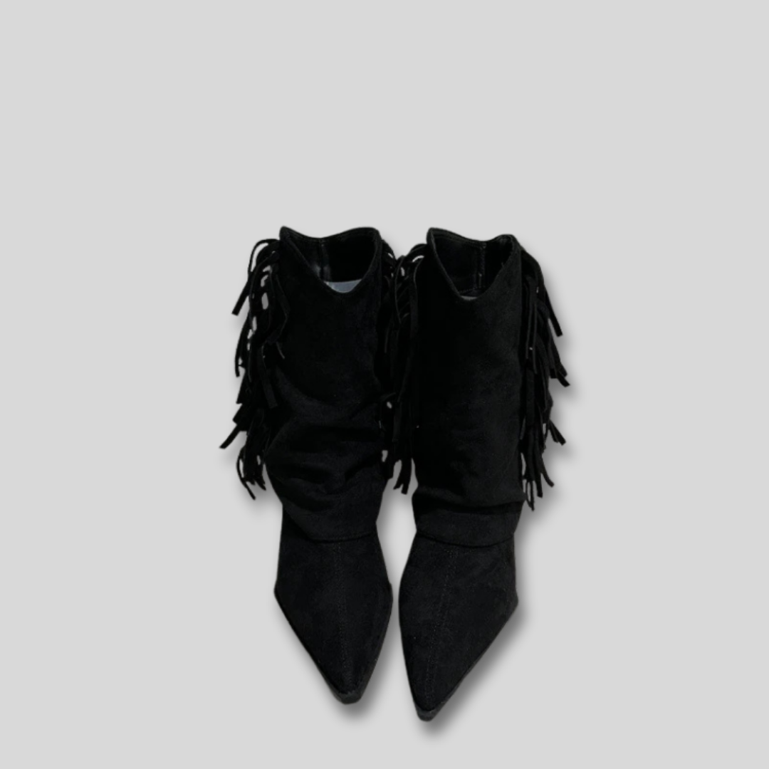 Women's Suede Western Ankle Boots for Autumn in Black