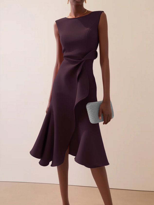 Women's Summer Asymmetric Midi Dress in Burgunderrot