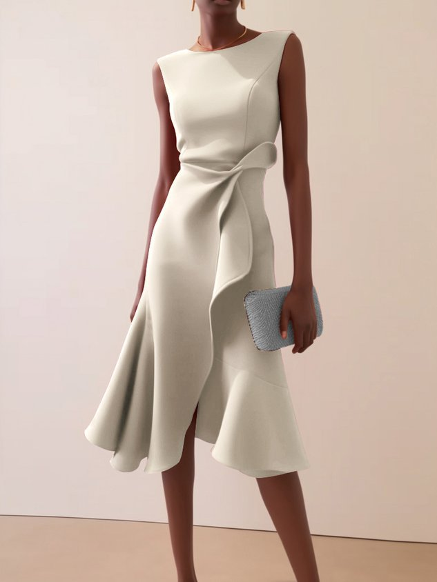 Women's Summer Asymmetric Midi Dress in Cream
