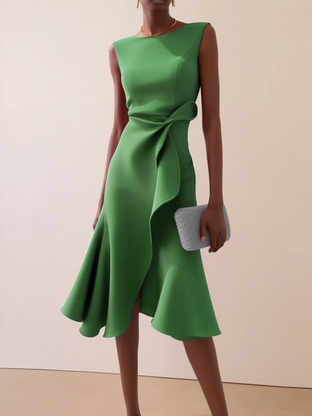 Women's Summer Asymmetric Midi Dress in Green