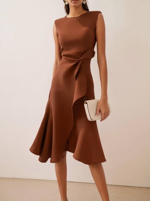 Women's Summer Asymmetric Midi Dress in Kaffee