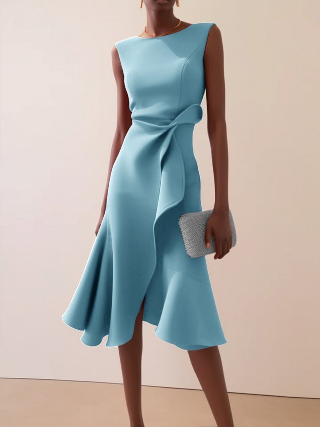 Women's Summer Asymmetric Midi Dress in Light Blue