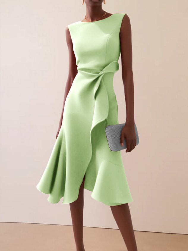 Women's Summer Asymmetric Midi Dress in Light Green