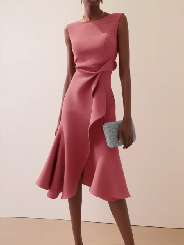 Women's Summer Asymmetric Midi Dress in Pink