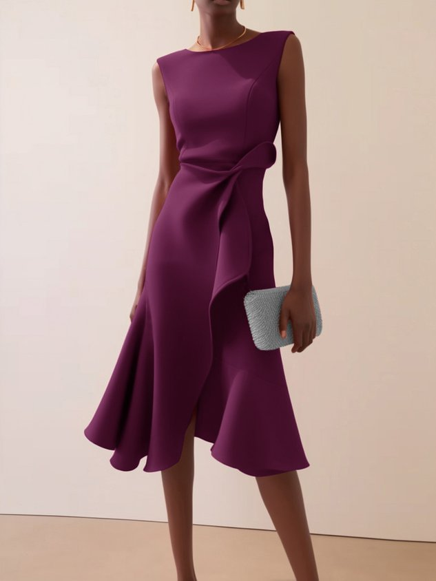 Women's Summer Asymmetric Midi Dress in Purple
