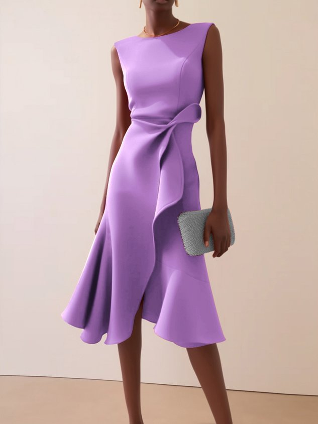 Women's Summer Asymmetric Midi Dress in Violett