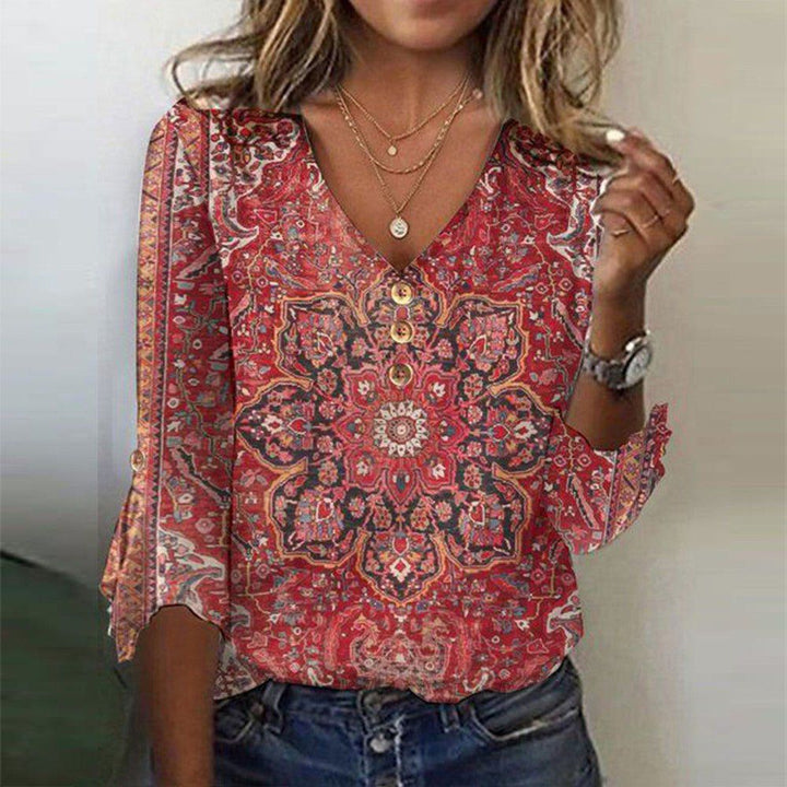 Women's Summer Blouse with Boho-Print in Red 1