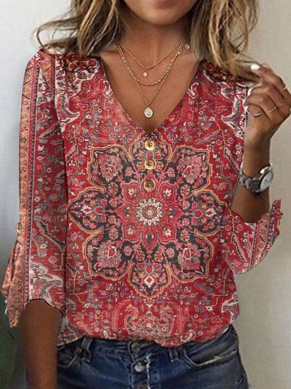 Women's Summer Blouse with Boho-Print in Red 2
