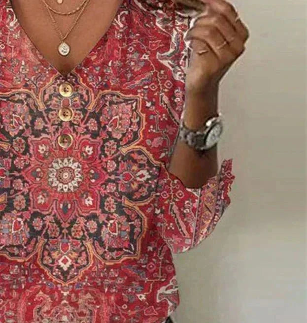 Women's Summer Blouse with Boho-Print in Red 3