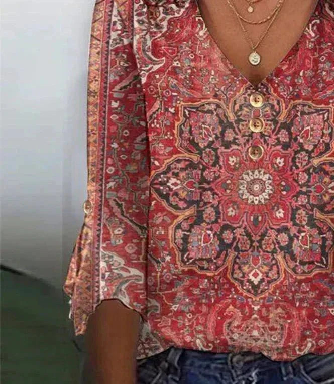 Women's Summer Blouse with Boho-Print in Red 4
