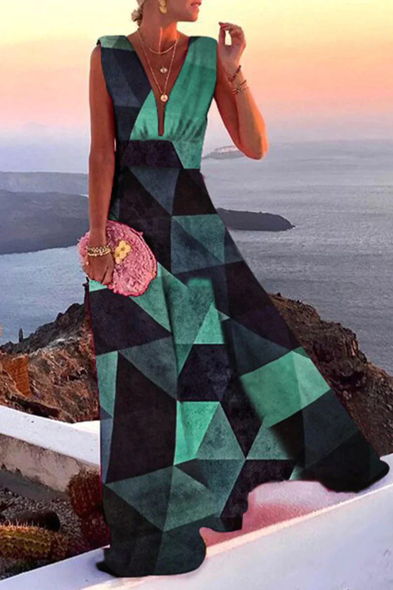 Women's Summer Maxi Dress for Wedding Guests in Green-Black 1