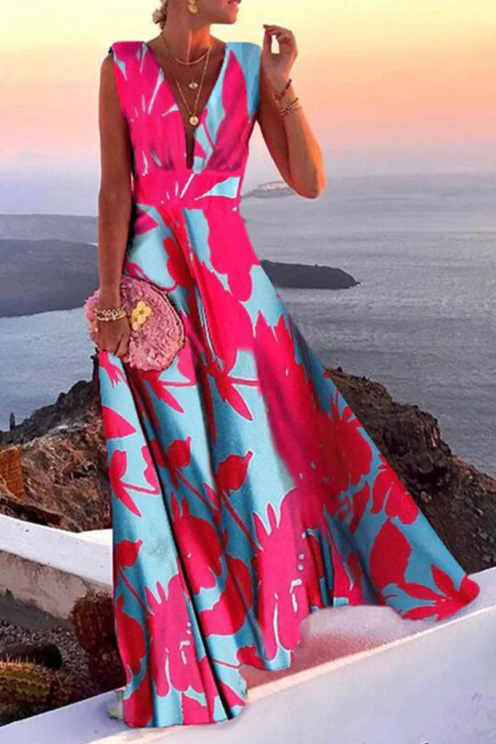 Women's Summer Maxi Dress for Wedding Guests in Pink-Blue