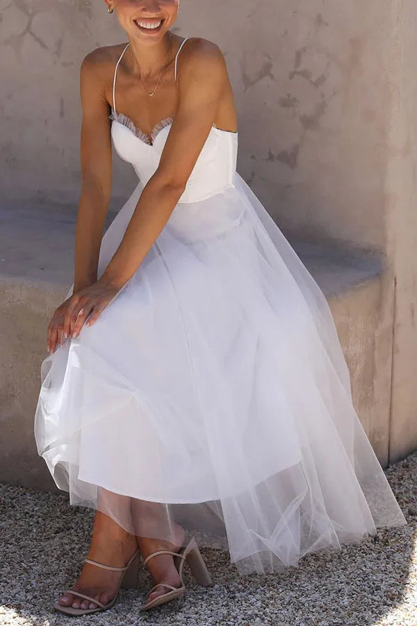 Women's Summer Midi Dress for Wedding Guests in Biały
