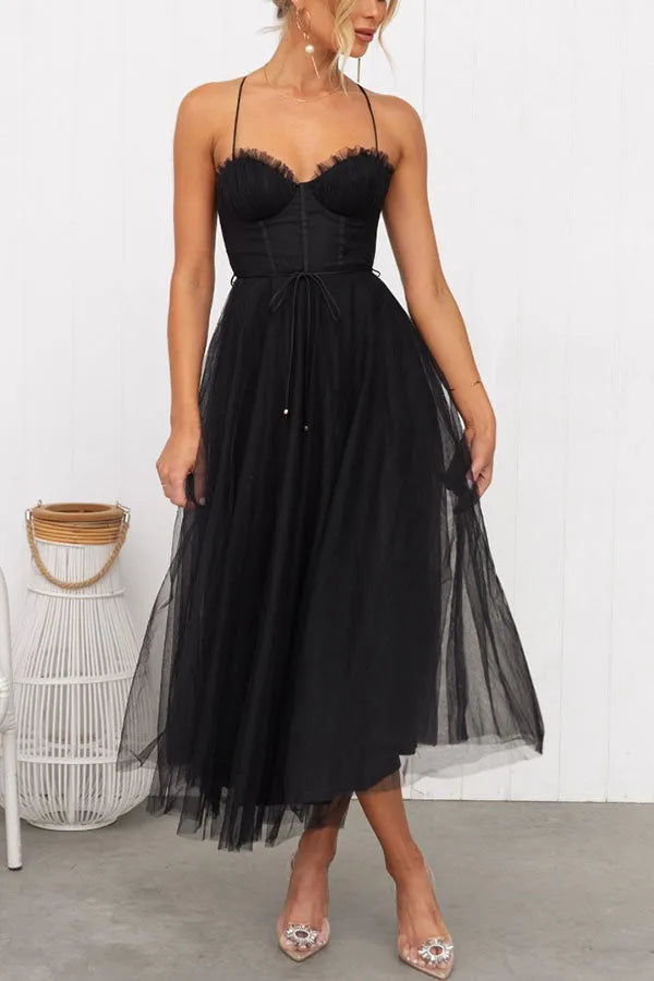 Women's Summer Midi Dress for Wedding Guests in Black