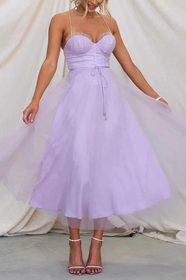 Women's Summer Midi Dress for Wedding Guests in Fioletowy