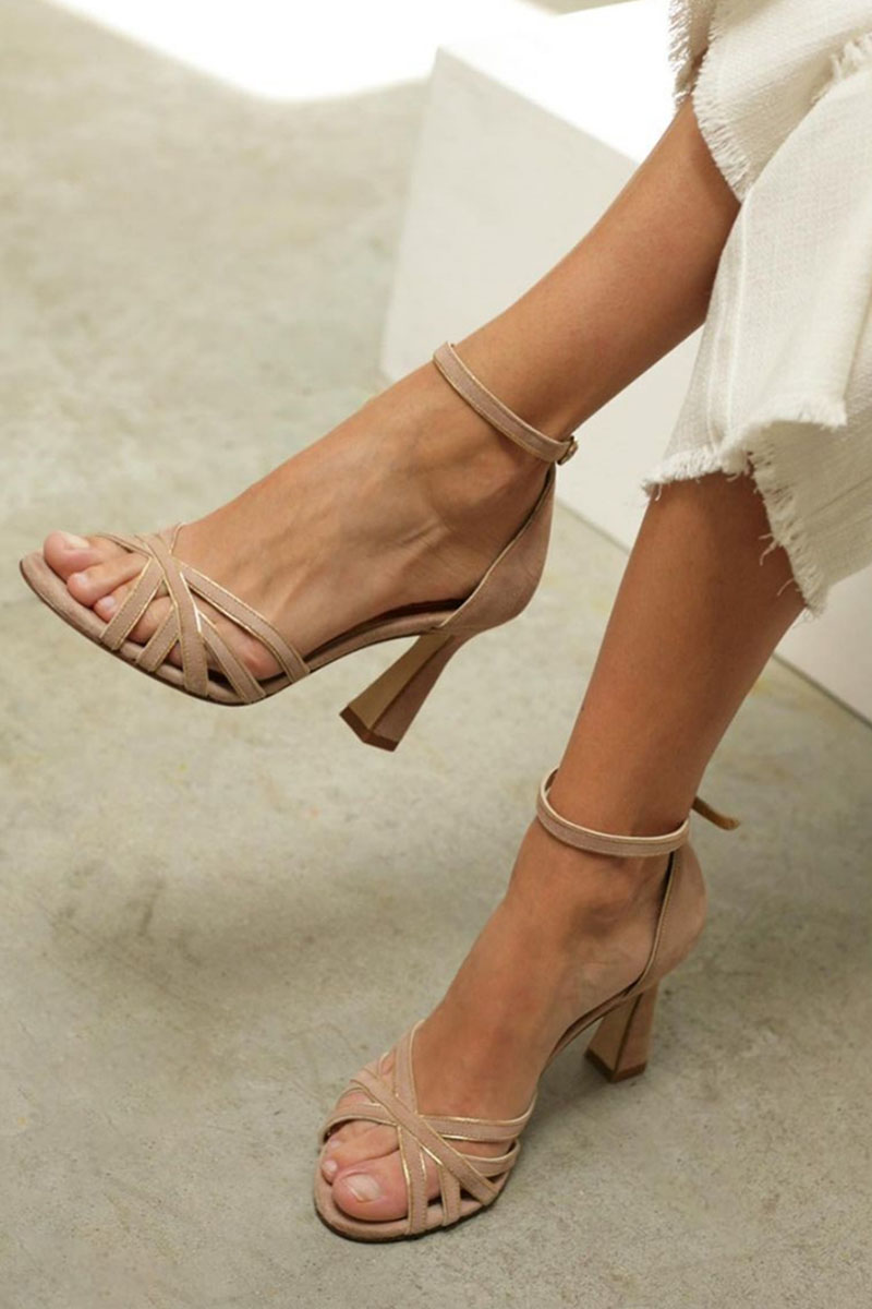 Women's Summer Patchwork Peep-Toe Heels in Brown