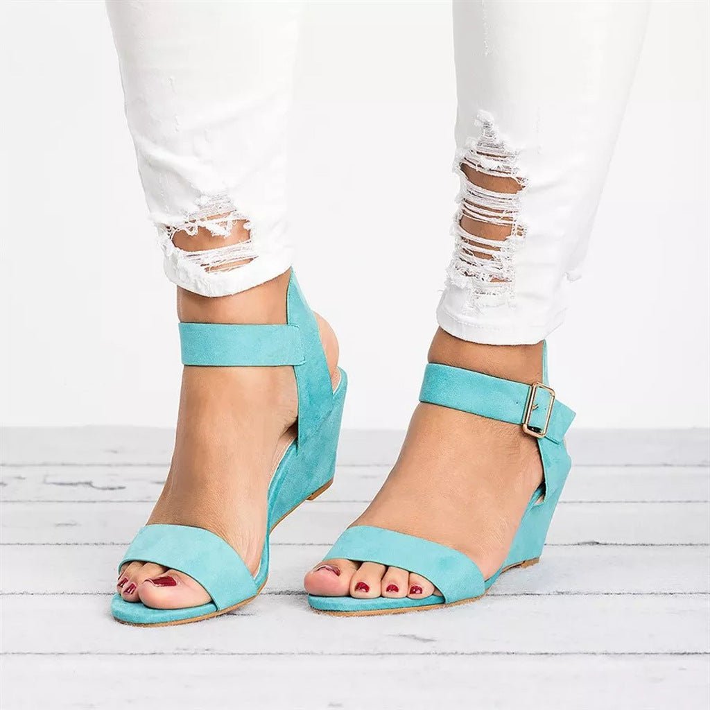 Women's Summer Wedge Sandal with Ankle Strap in Blue