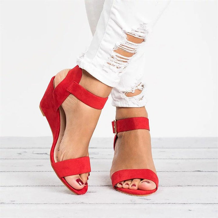Women's Summer Wedge Sandal with Ankle Strap in Red