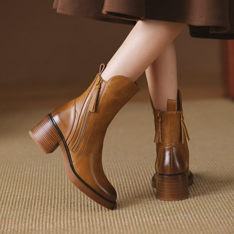 Women's Synthetic Ankle Boots with Block Heel in Brown