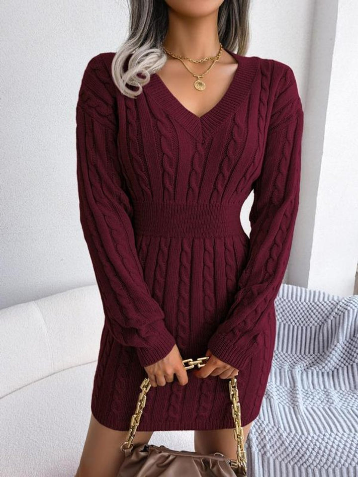Women's Tailored Cable Knit Jumper Dress in Burgunderrot