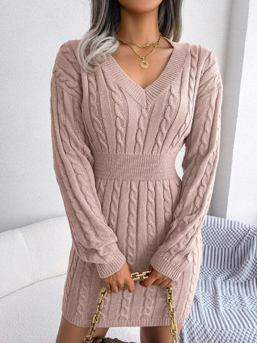 Women's Tailored Cable Knit Jumper Dress in Pink