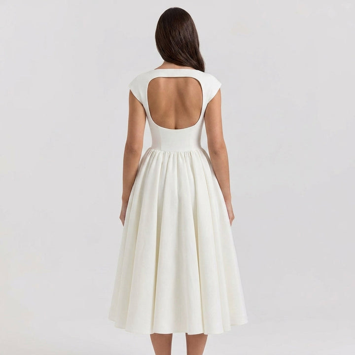 Women's Tailored Cap Sleeve Midi Dress for Wedding Guests (3)
