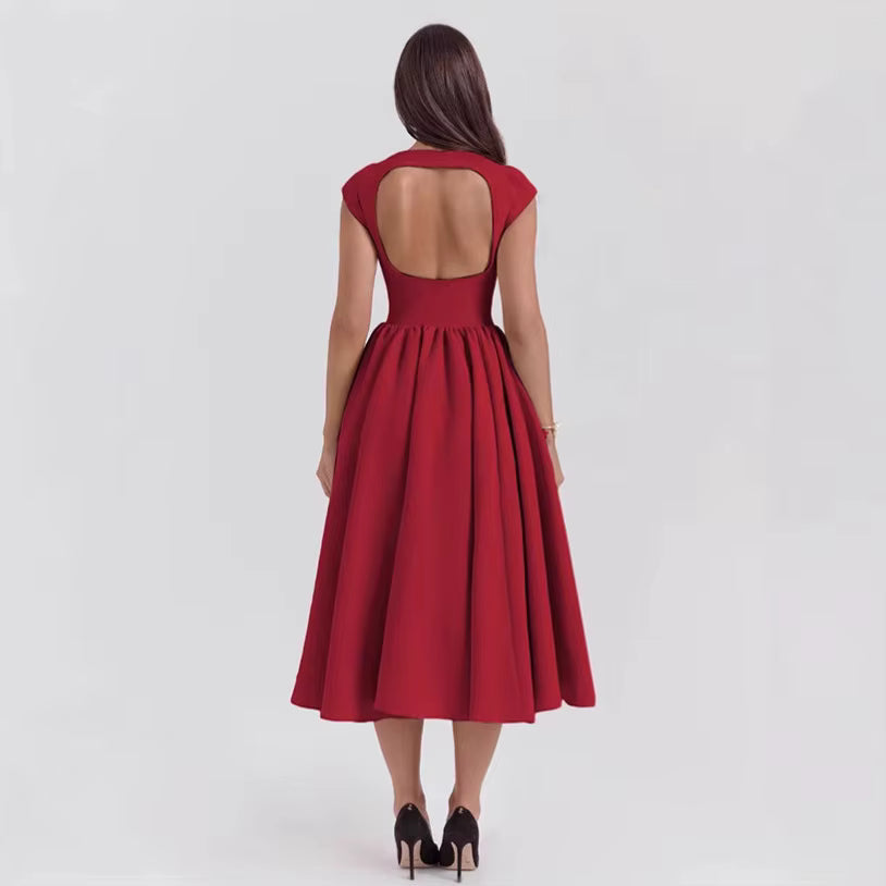 Women's Tailored Cap Sleeve Midi Dress for Wedding Guests (7)