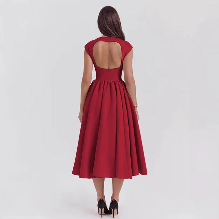 Women's Tailored Cap Sleeve Midi Dress for Wedding Guests (7)