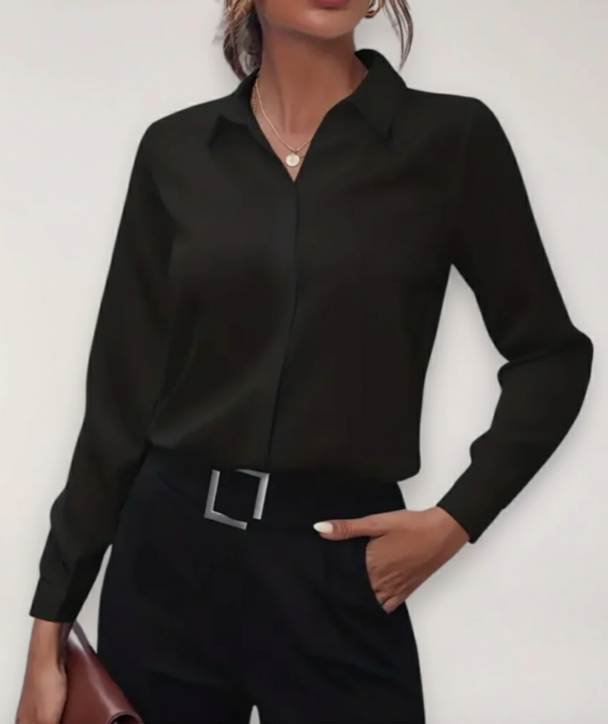 Women's Tailored Office Blouse for Spring in Black