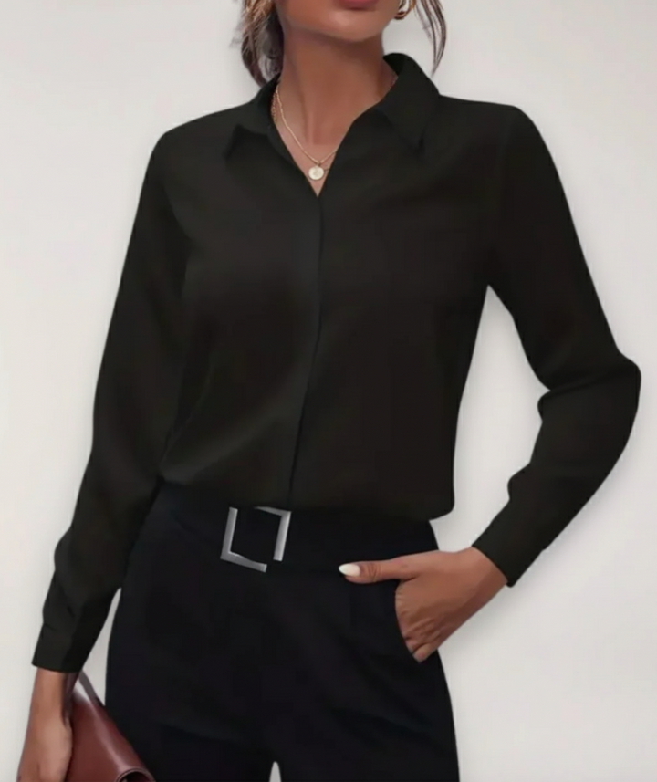 Women's Tailored Office Blouse for Spring in Black