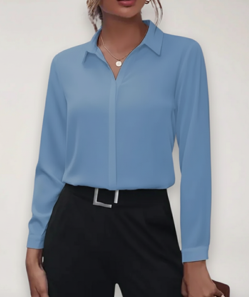Women's Tailored Office Blouse for Spring in Light Blue
