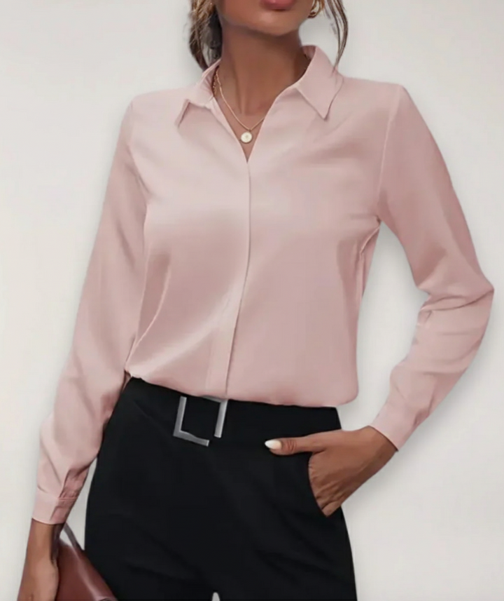 Women's Tailored Office Blouse for Spring in Pink
