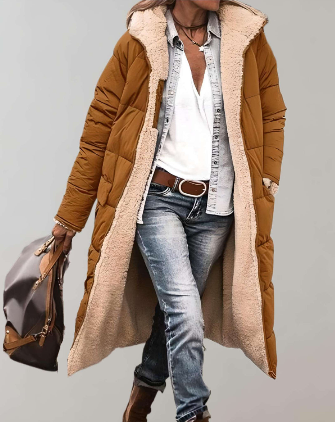 Women's Tailored Puffer Jacket for Autumn in Brown