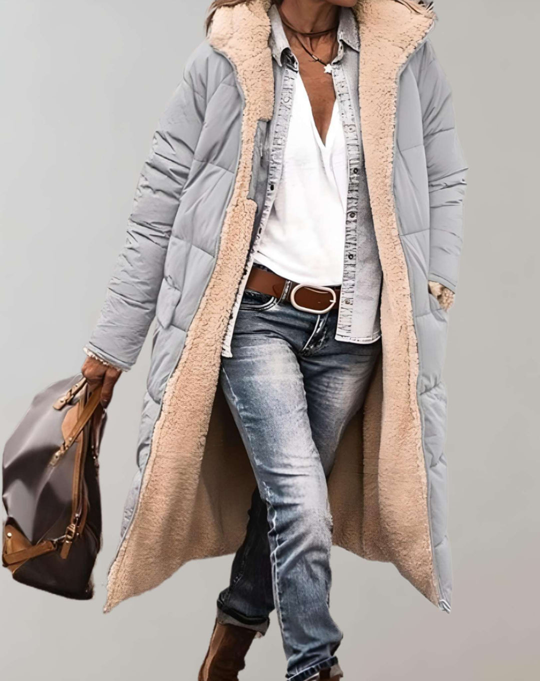 Women's Tailored Puffer Jacket for Autumn in Grey